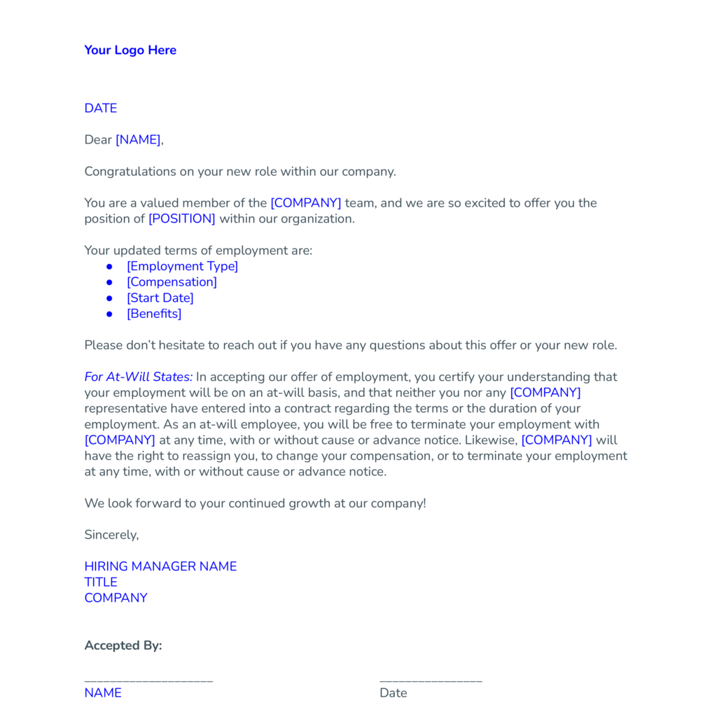 internal promotion offer letter