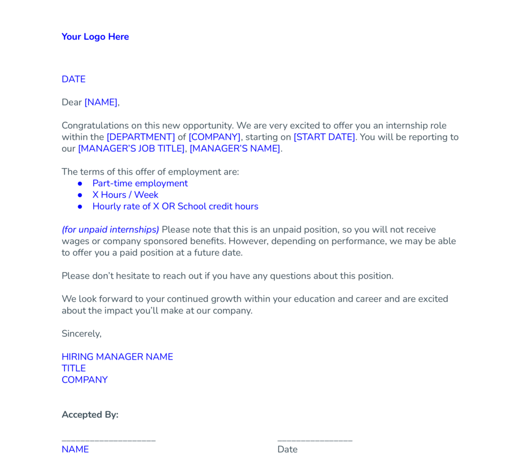 internship offer letter