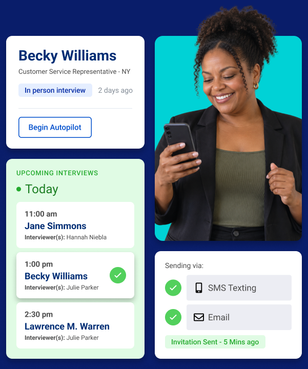 Becky Williams receives an Autopilot invitation and books a 1:00 pm interview.