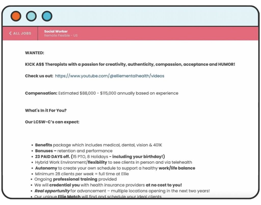 example of job description with compensation range 