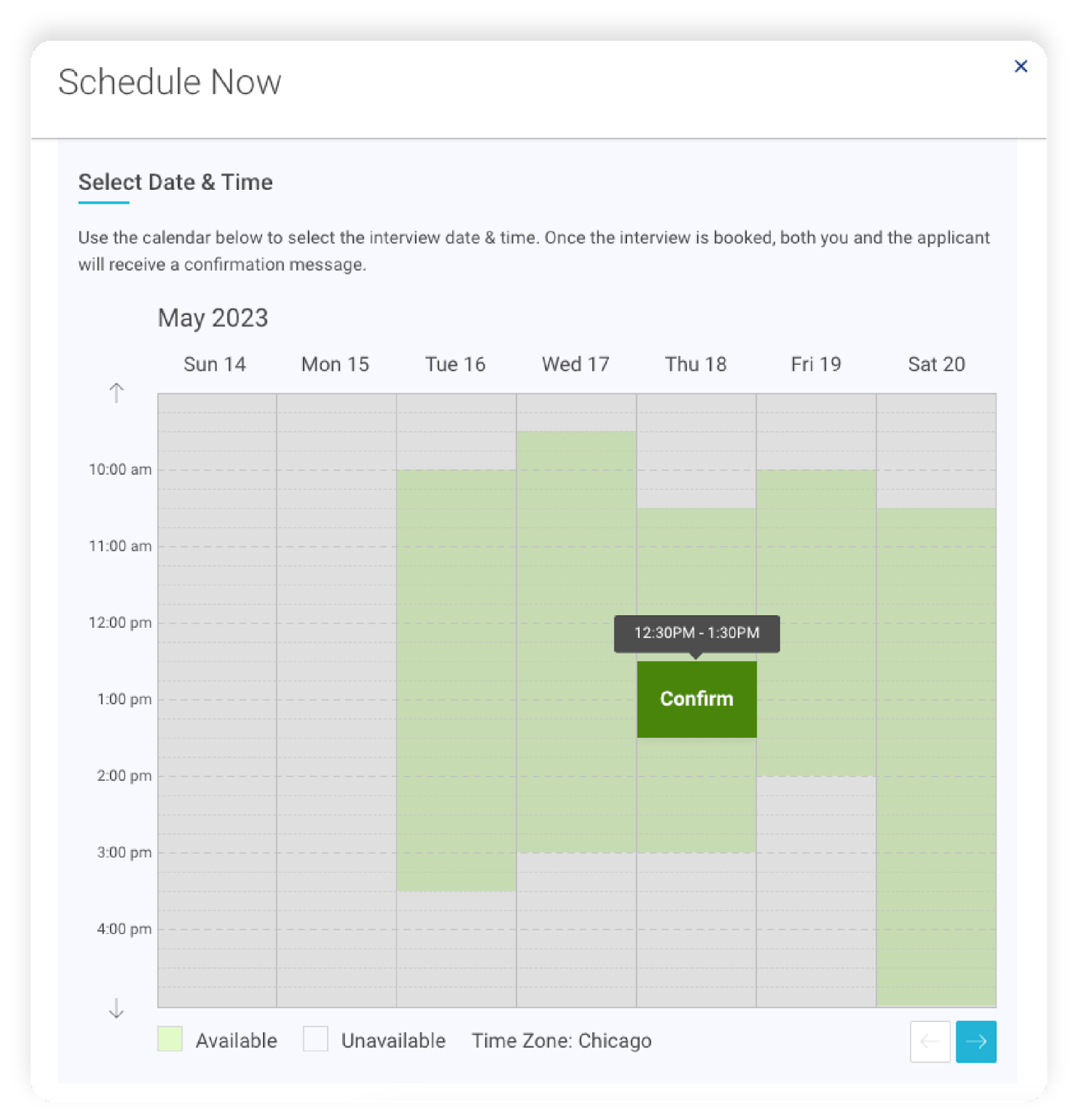 Automated interview scheduling calendar