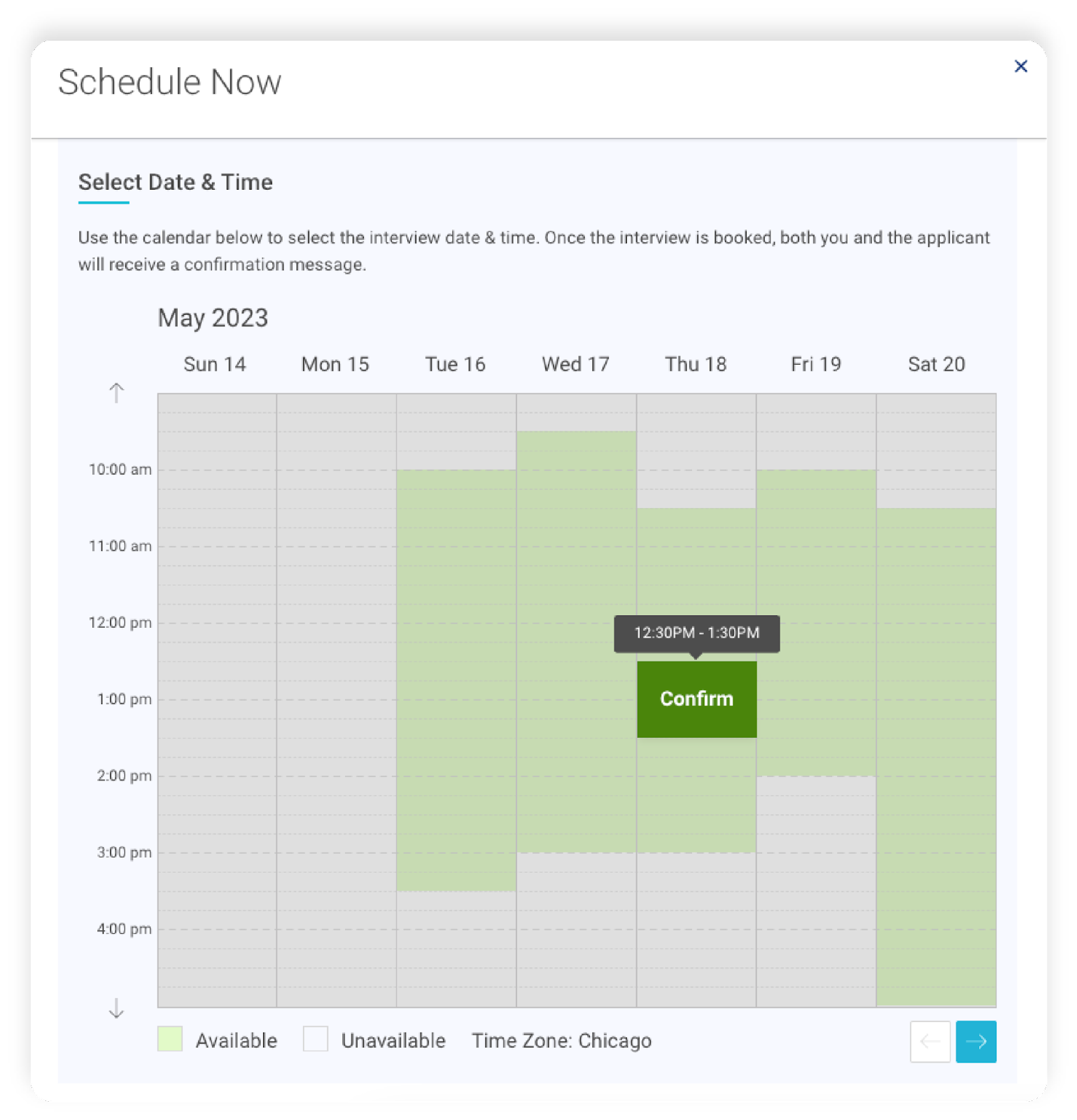 Automated interview scheduling calendar 