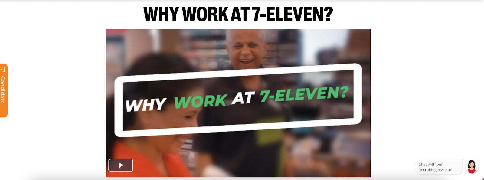 7-Eleven careers page with a Why work at 7-Eleven video